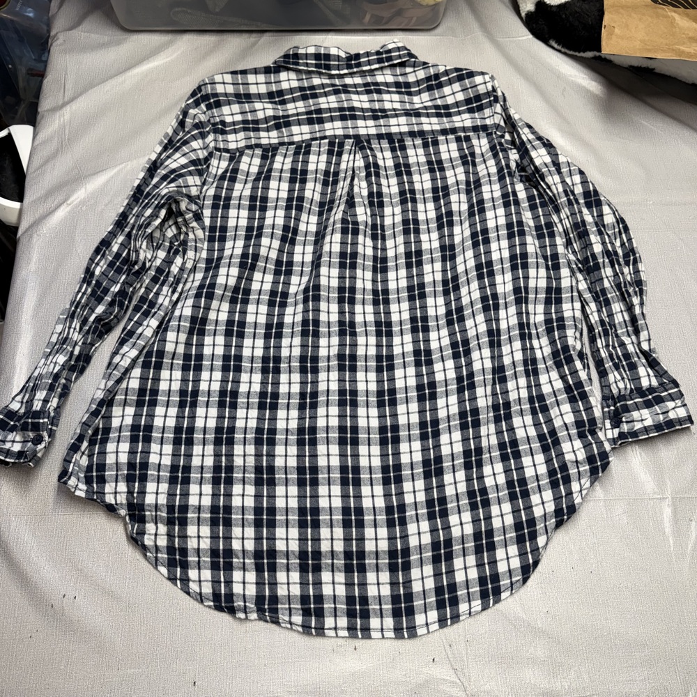 Terra Sky Plaid Flannel Shirt Womens 1X Navy Button Down - Picture 4 of 7
